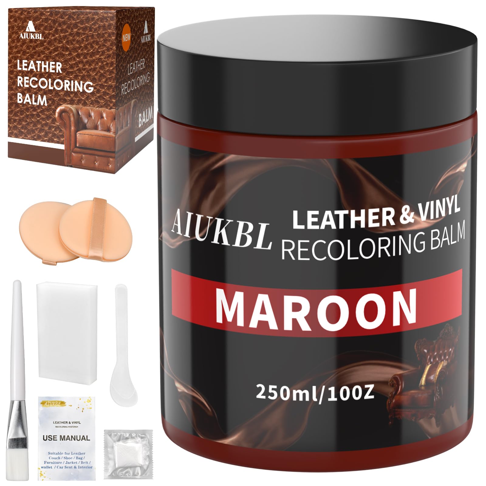 AIUKBL Leather Recoloring Balm bottle application restores color on leather couches.