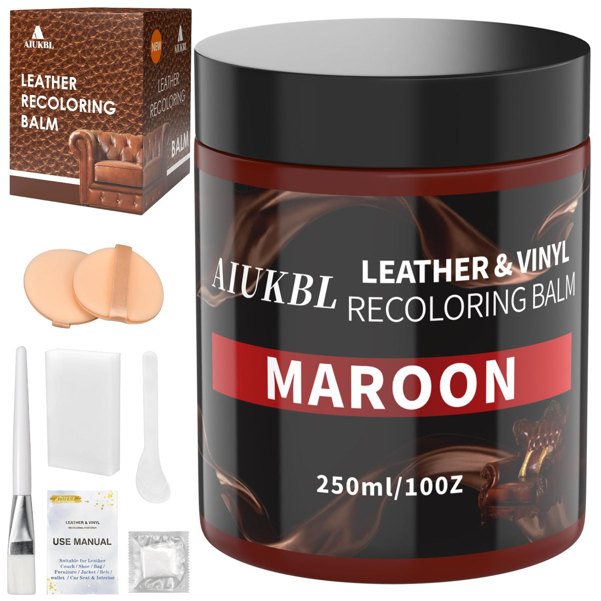 AIUKBL Leather Recoloring Balm bottle application restores color on leather couches.