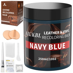 AIUKBL Leather Recoloring Balm Navy Blue application restores color and hides scratches.