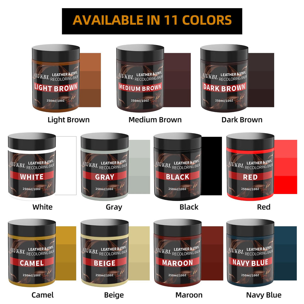 AIUKBL Leather Repair Kit packaging displays included tools and dye.