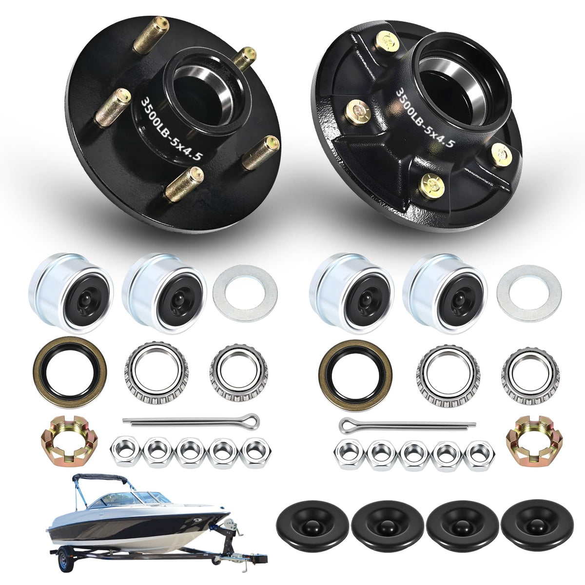 AIUWIZO two-hub trailer hub kit ready for installation on a 3500 lb trailer
