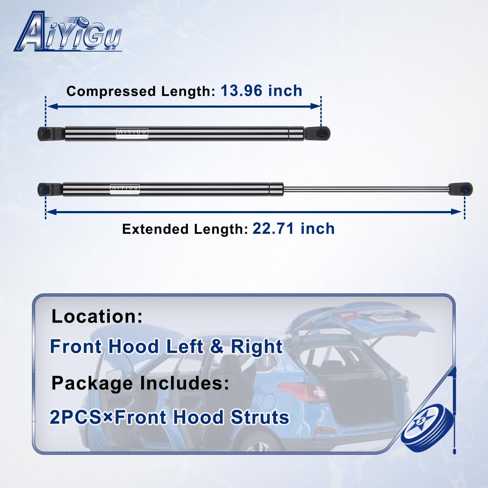 AiYiGu 6309 left hood strut mounted on Mini Cooper for easy hood access