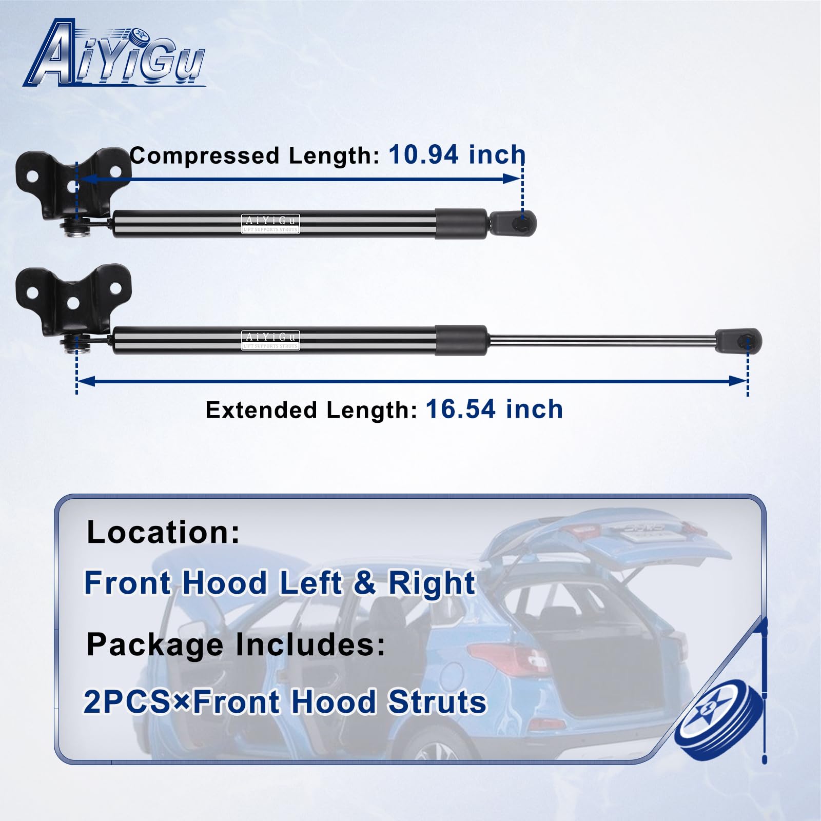 AiYiGu front hood struts right side view ready for installation