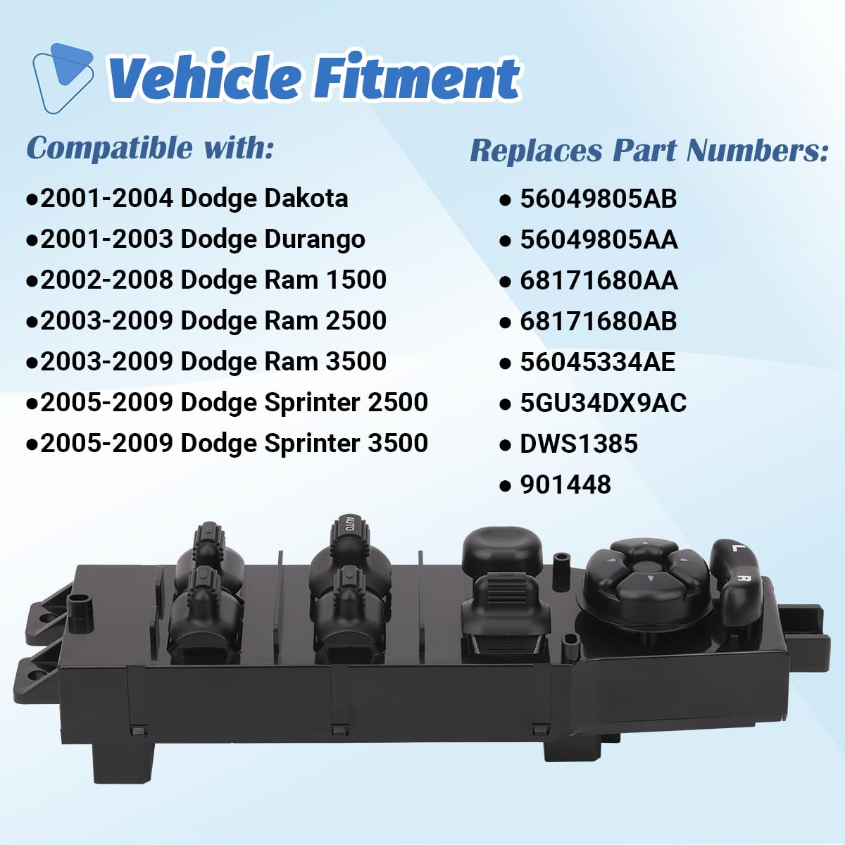 AiYiGu window switch assembly for front left of Ram 1500-3500.
