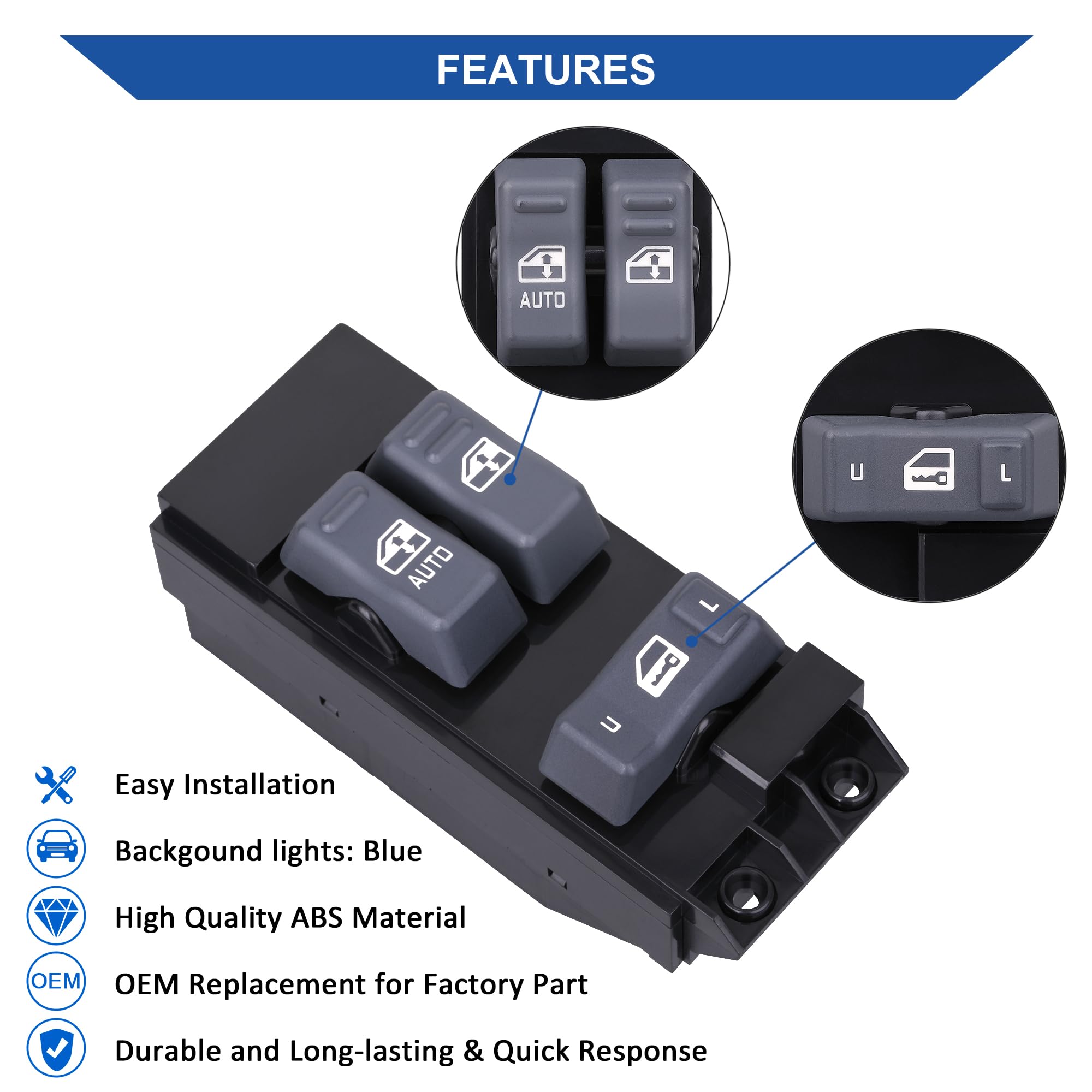 AiYiGu gray button front-left window switch designed for clear visibility and use.