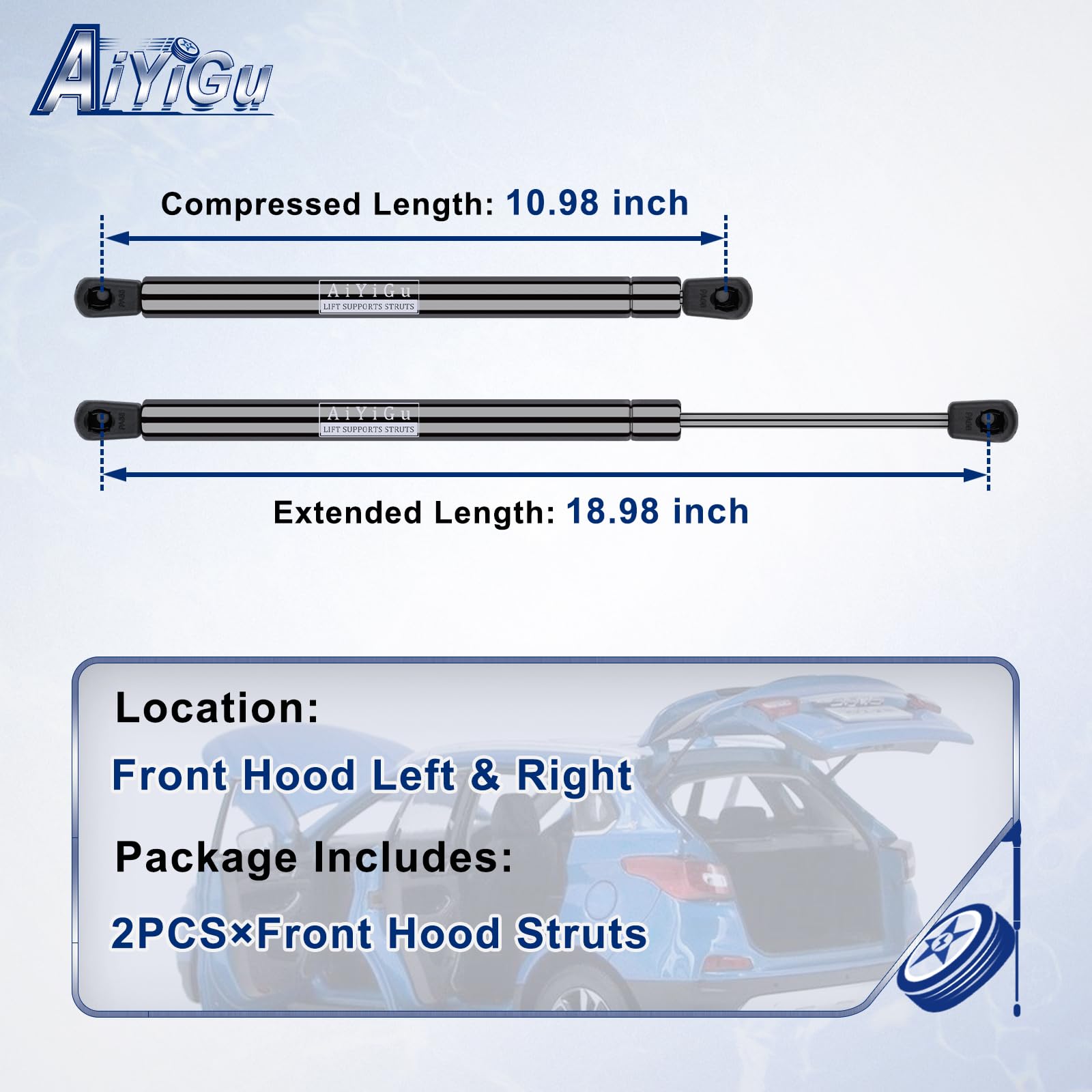AiYiGu hood strut right side securely supports the hood on a Dodge Ram.