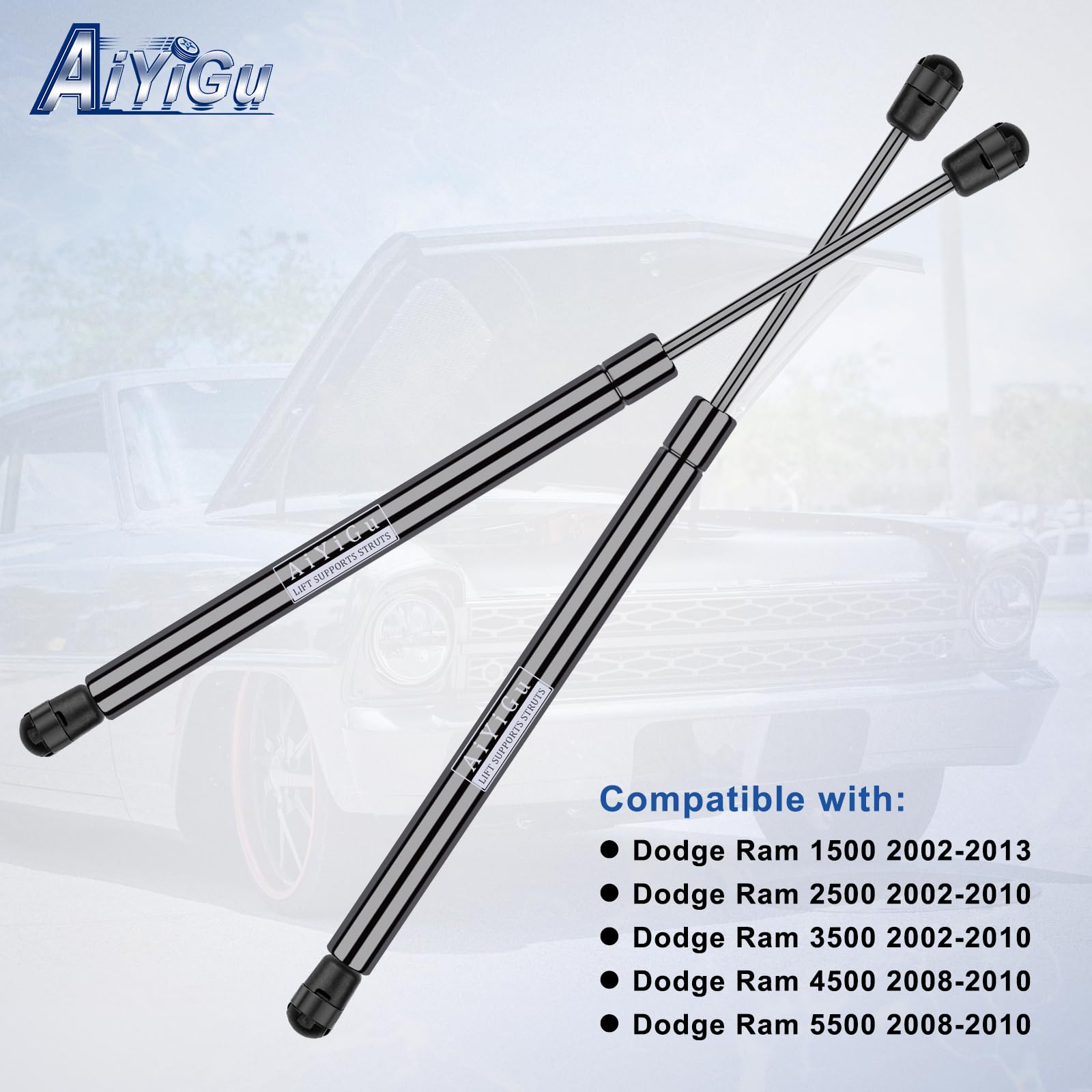 AiYiGu hood strut length spec shows compressed length of 10.98 inches.