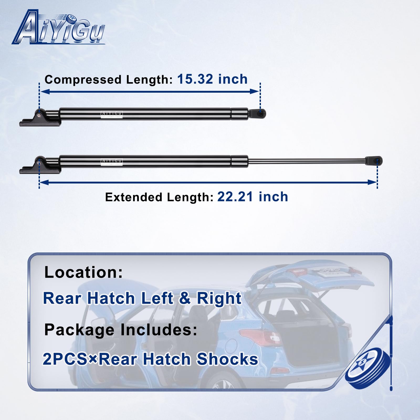 AiYiGu rear hatch shock for Jeep Cherokee right side provides balanced lift.