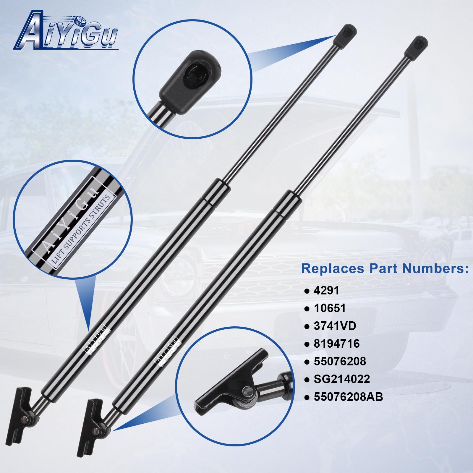 AiYiGu product package image shows two shocks included for easy replacement.