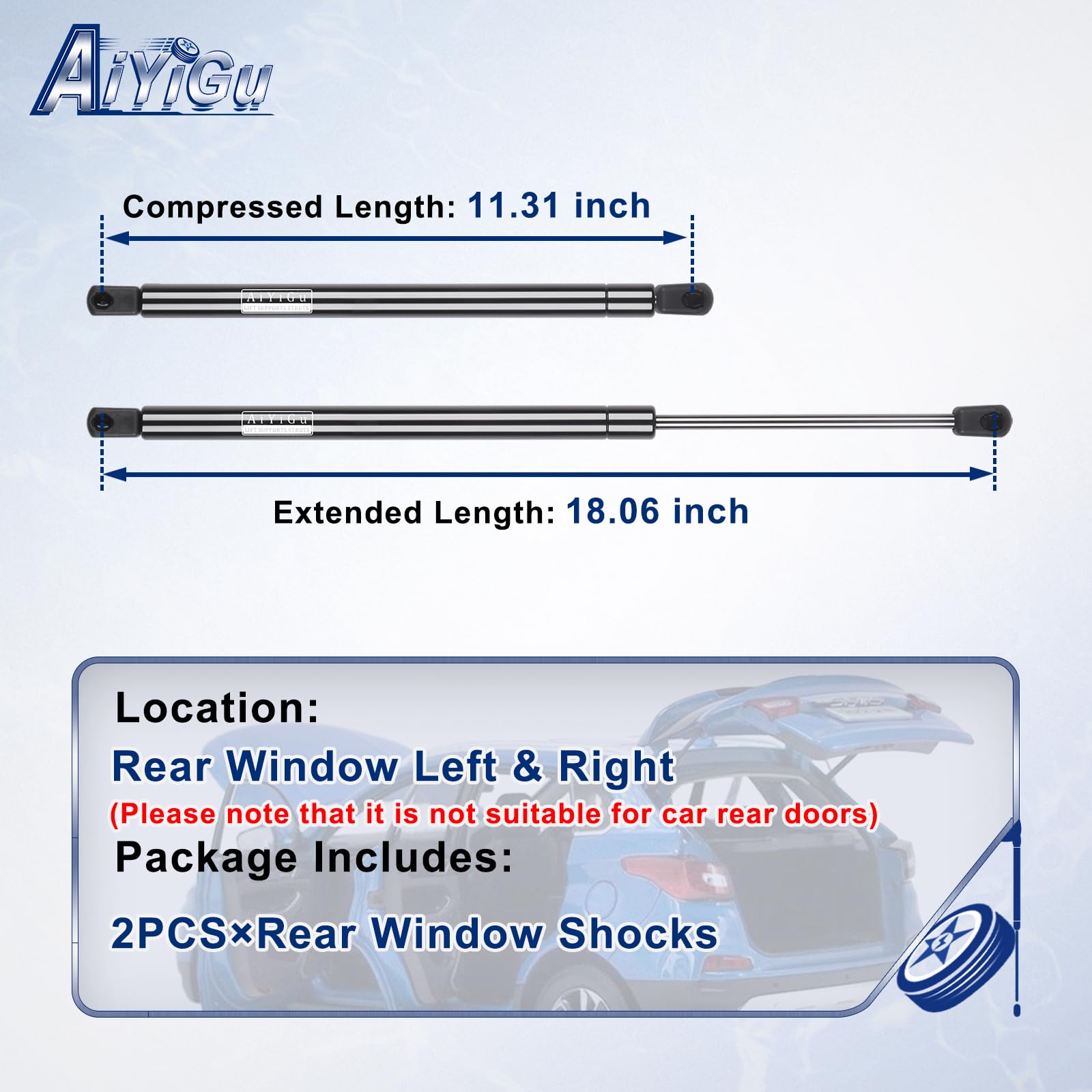 AiYiGu rear window glass shock assembly demonstrates secure mounting and action.