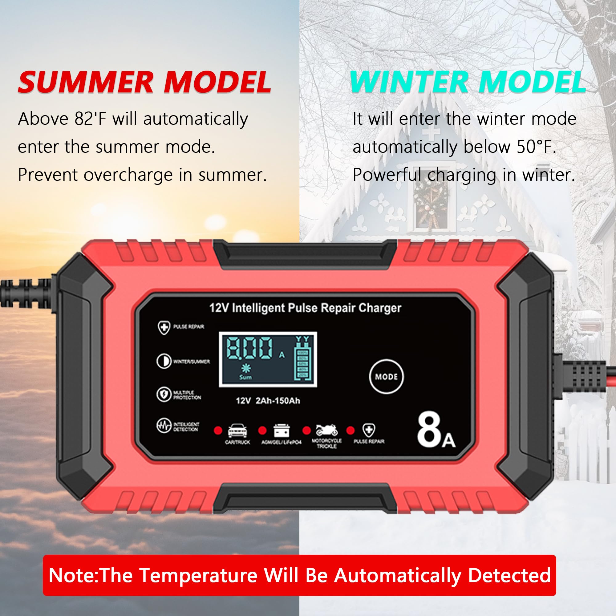 AIYONFEI 12V 8A charger desulfator function supports battery longevity.