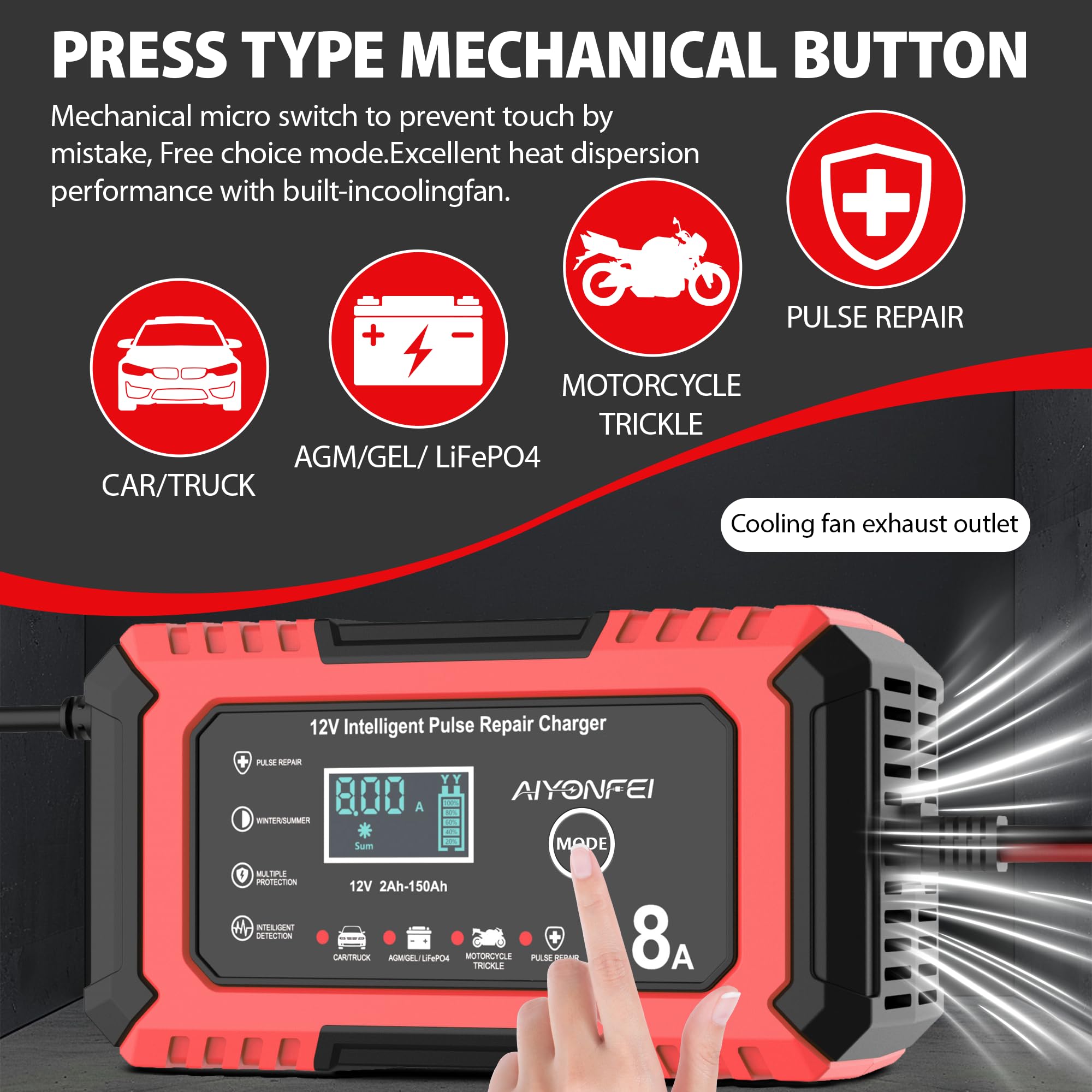 AIYONFEI 12V 8A charger temperature compensation sensor for safe charging.