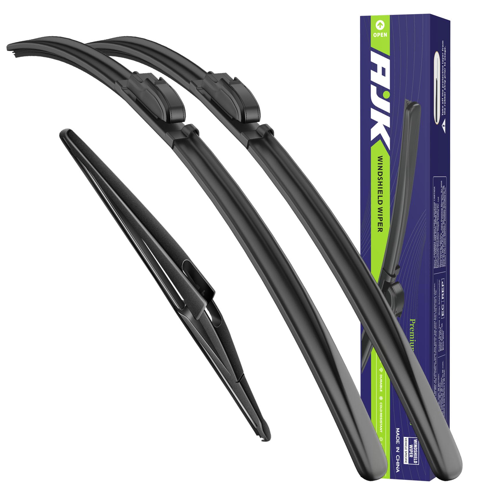 AJK Kona front and rear wiper blades for all-weather performance.