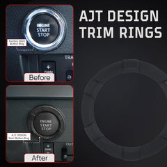 Close-up of AJT DESIGN start button ring, textured matte finish and precise injection-molded edge.
