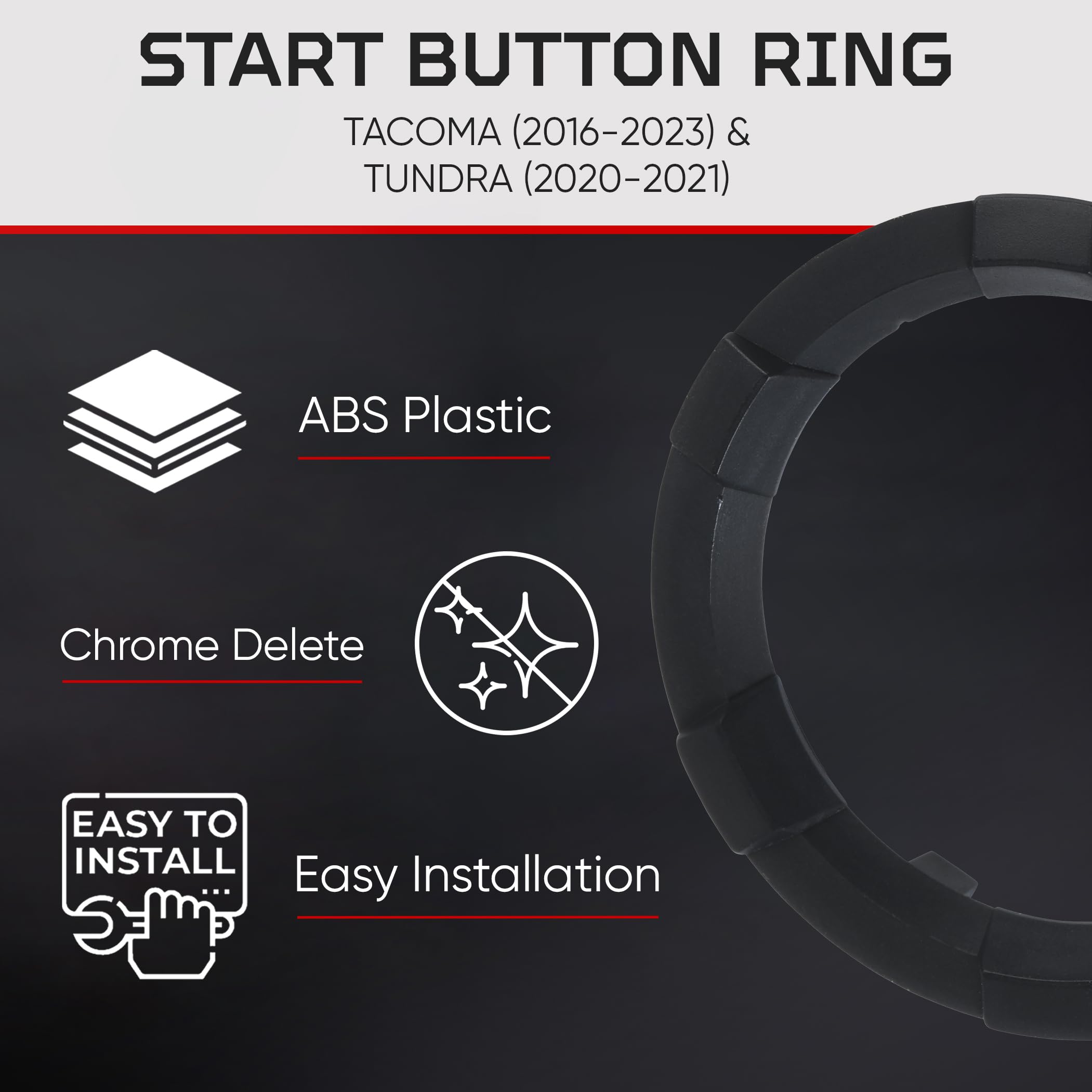AJT DESIGN start button ring for Tundra 2020-2021 front view, rugged black.