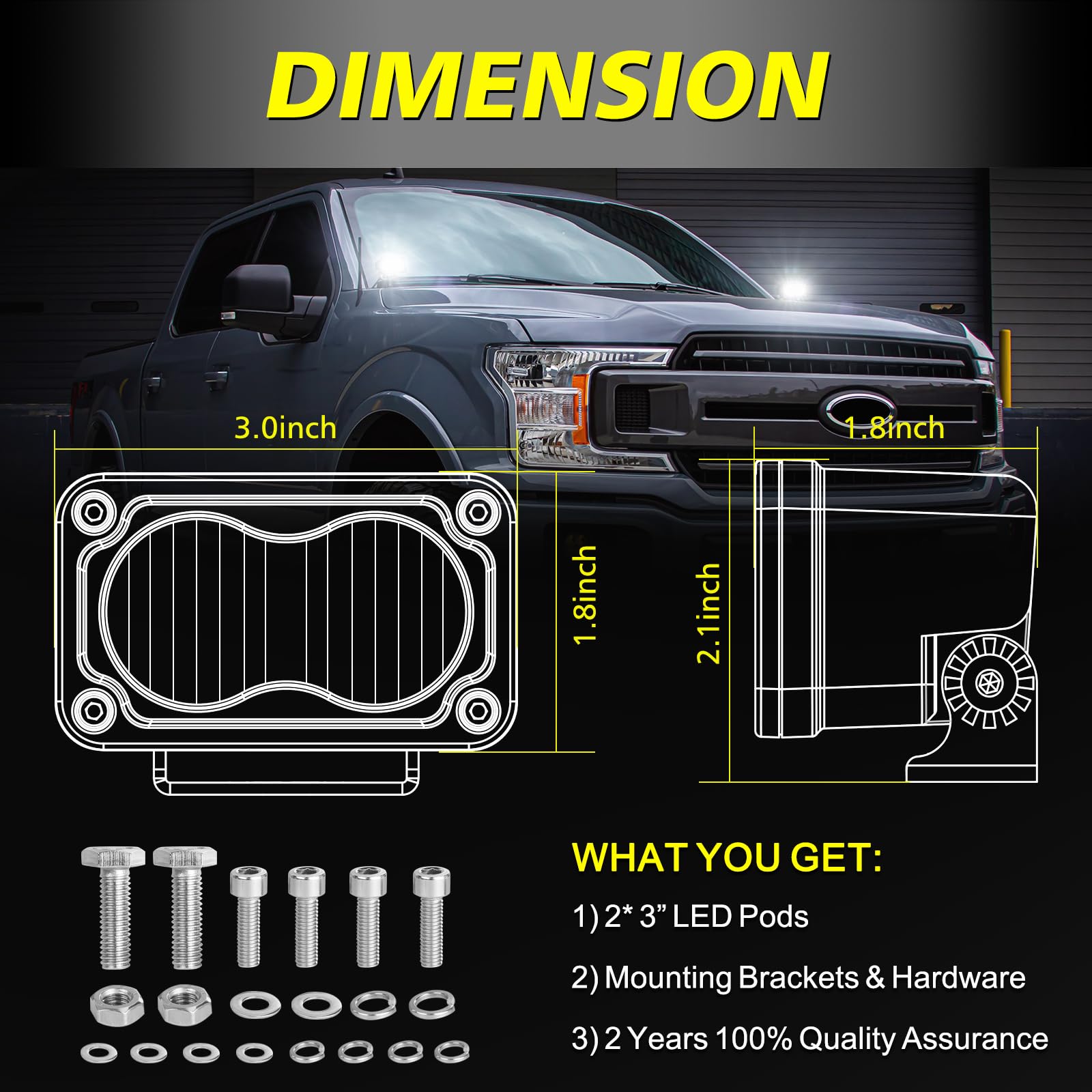AKD Part 3in flood LED pod used as driving lights for improved safety