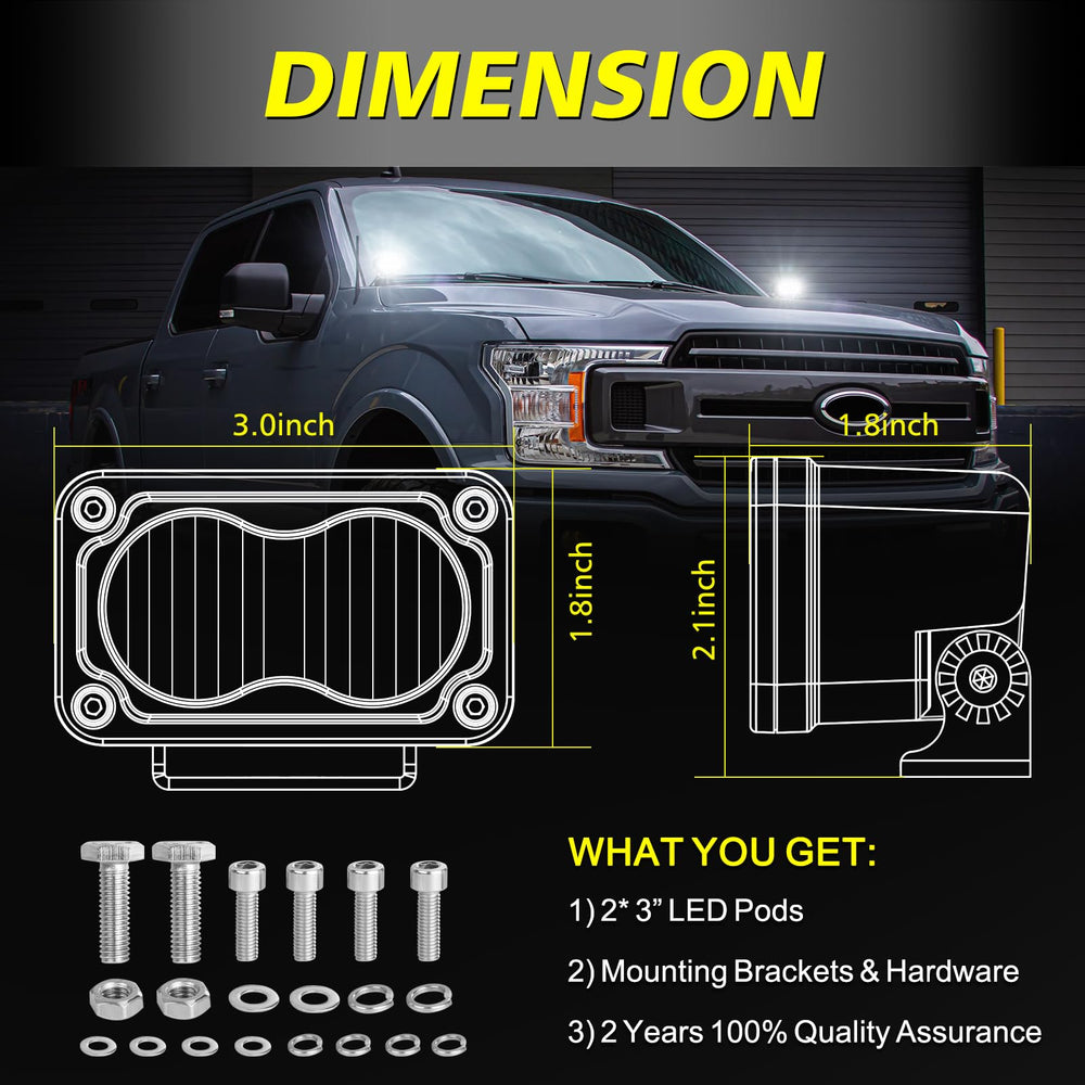 AKD Part 3in flood LED pod used as driving lights for improved safety