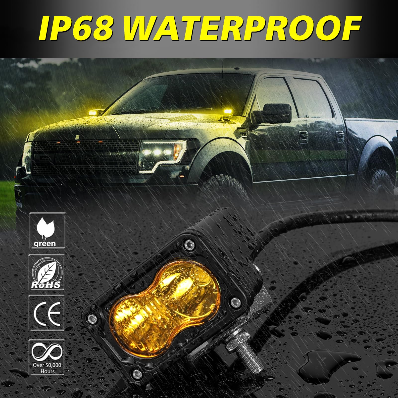 AKD Part 3inch yellow combo LED pod on vehicle, ready for off-road night runs.