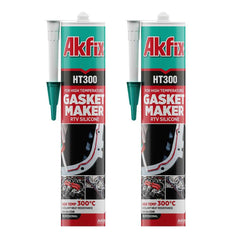 Akfix HT300 high-temp silicone bottle closeup showing durable, high-heat sealant for automotive jobs.