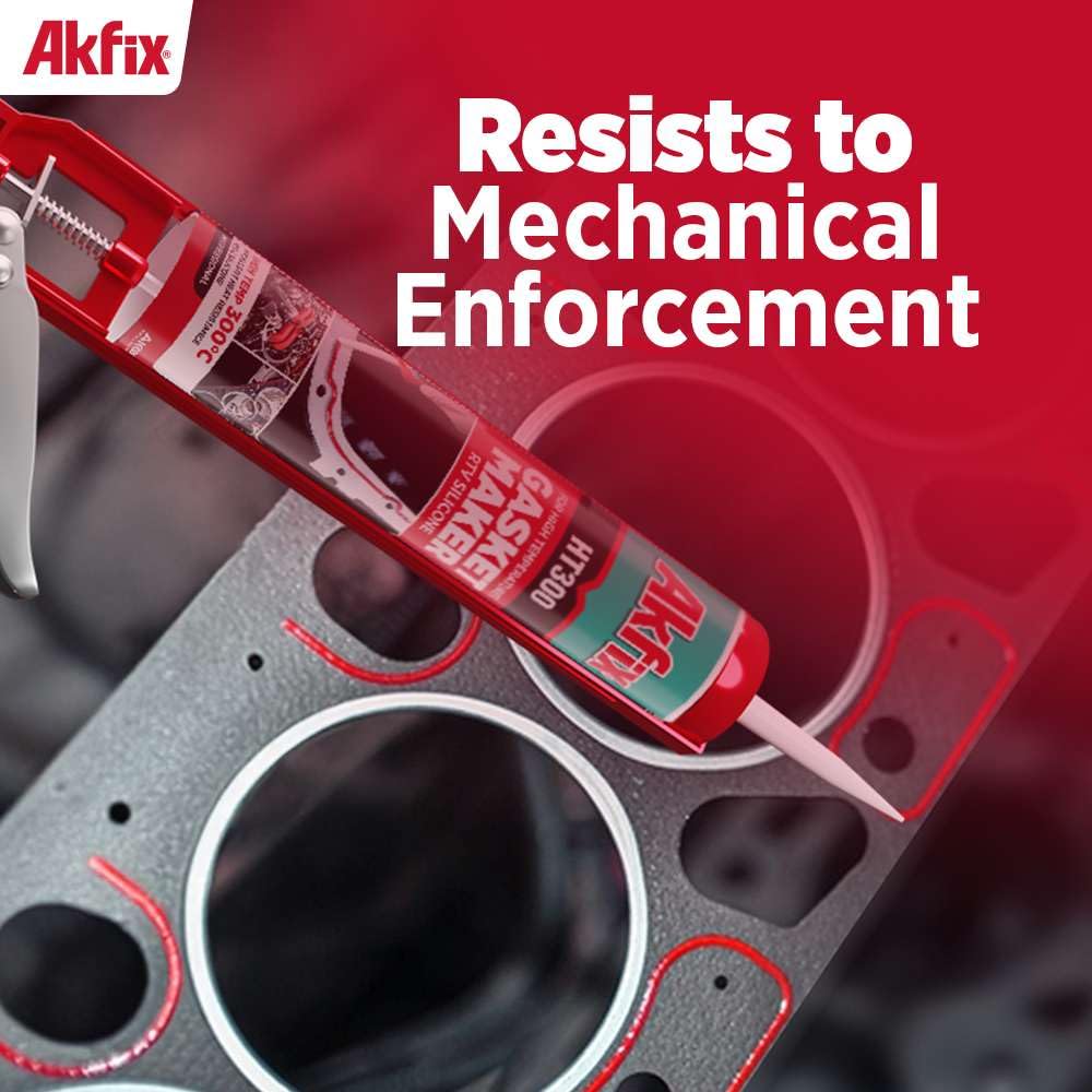 Akfix HT300 valve cover gasket sealant positioned for automotive engine sealing.