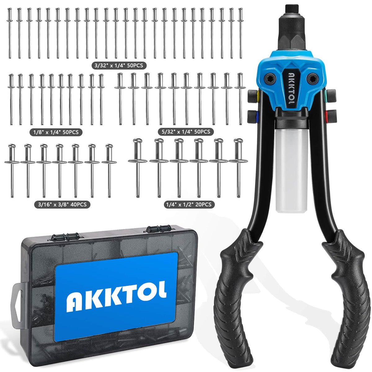 AKKTOL rivet gun kit 13-inch two-handed design for easy rivet fastening
