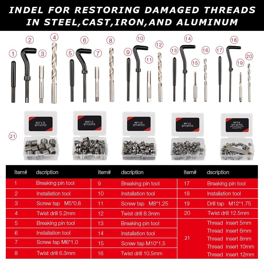 AKM 338Pc thread repair kit inserts for durable thread restoration