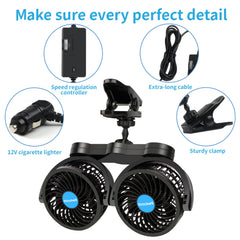 Alagoo 360-degree rotation back-seat fan providing versatile airflow for passengers