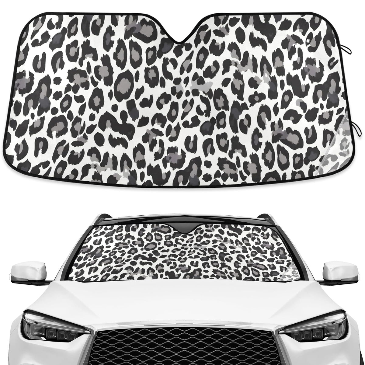 ALAZA Black White Leopard windshield sun shade blocks UV rays and cools the cabin