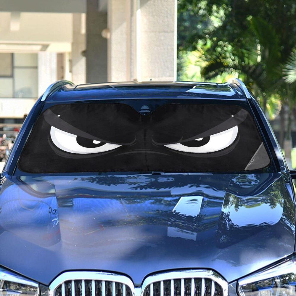 ALAZA Evil White Eyes accordion sunshade folded design enables quick storage.