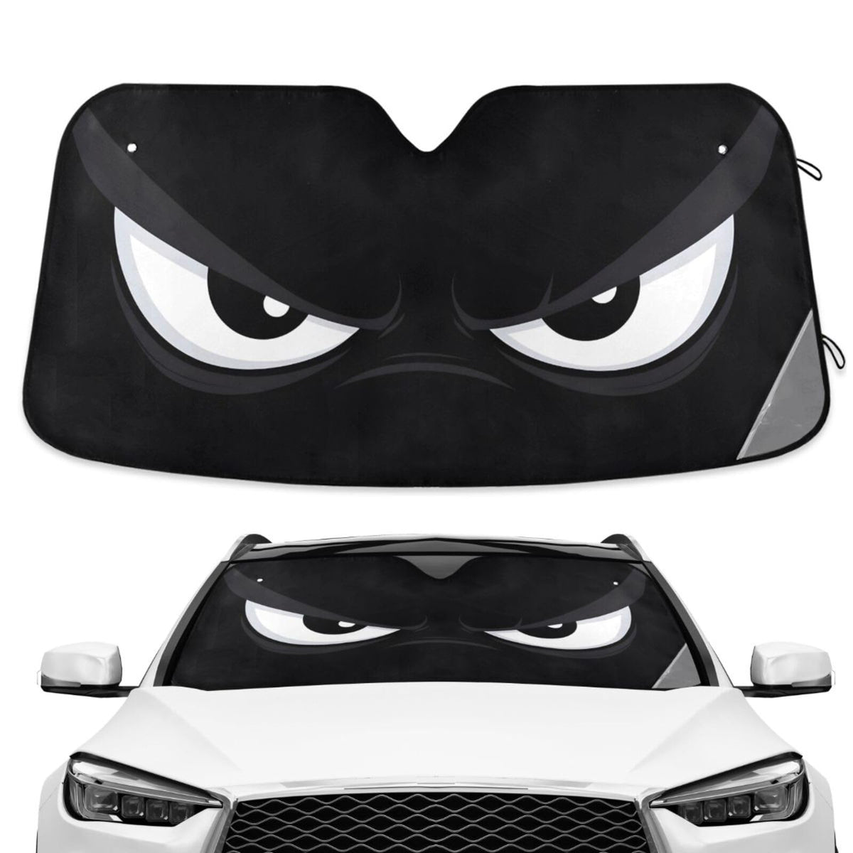 ALAZA Evil White Eyes windshield sunshade front window blocks heat and UV for a cooler ride.