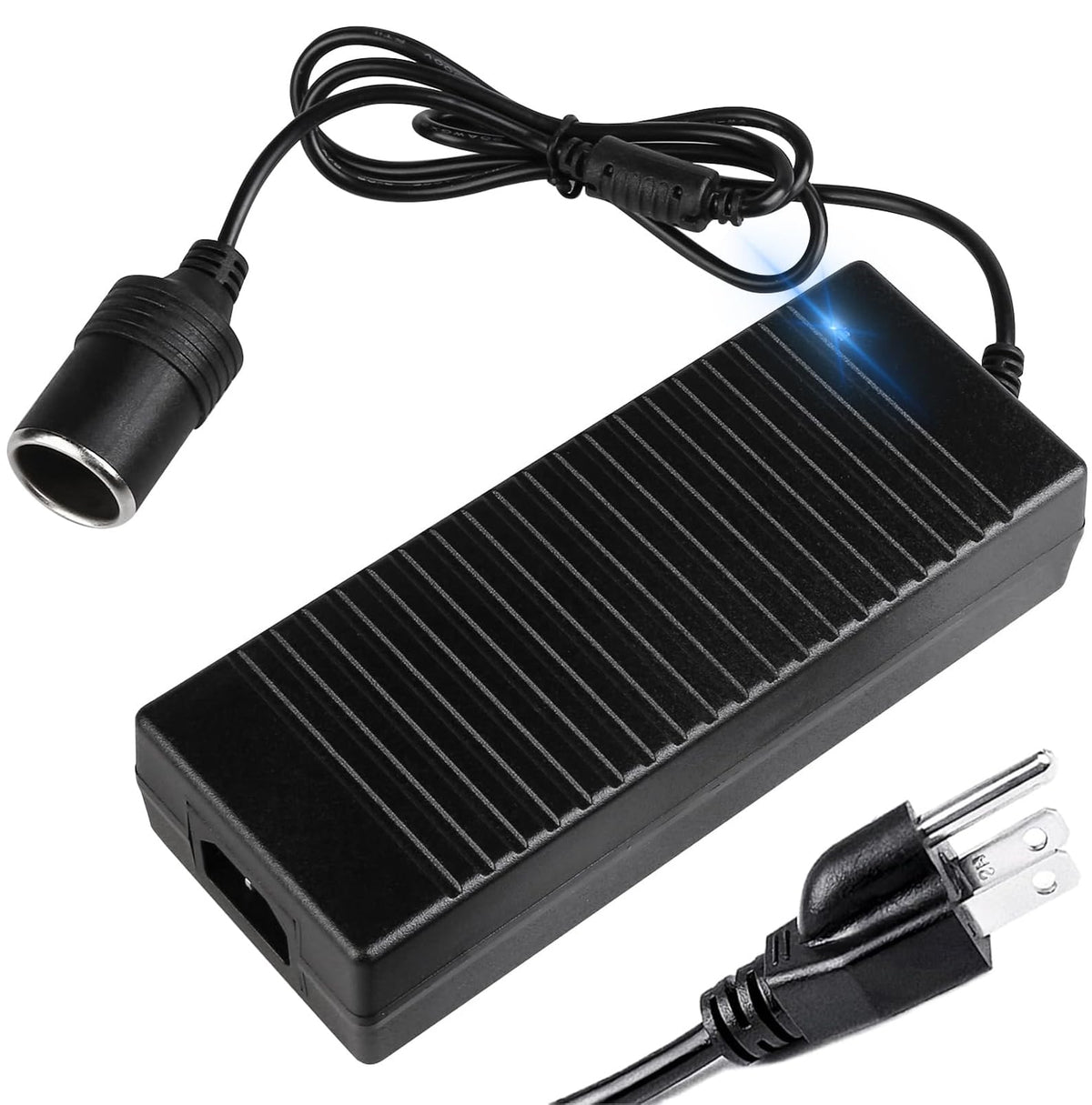aletbo AC to DC converter plugged into wall powering a 12V device