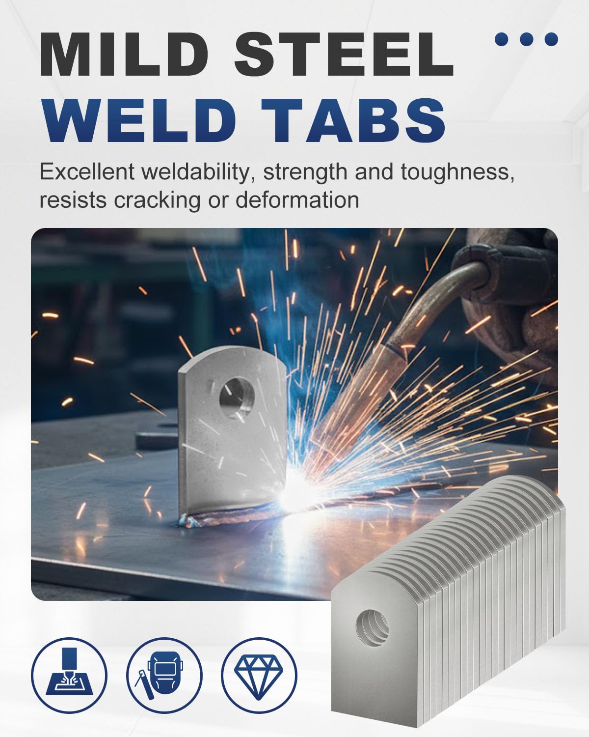 Alffun mild steel weld tabs 1/8 inch thick for durable joints.