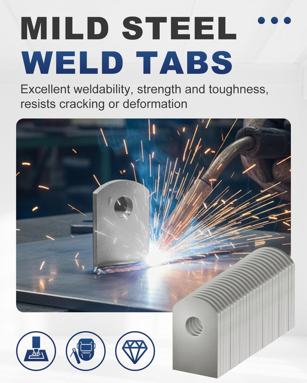 Alffun mild steel weld tabs 1/8 inch thick for durable joints.