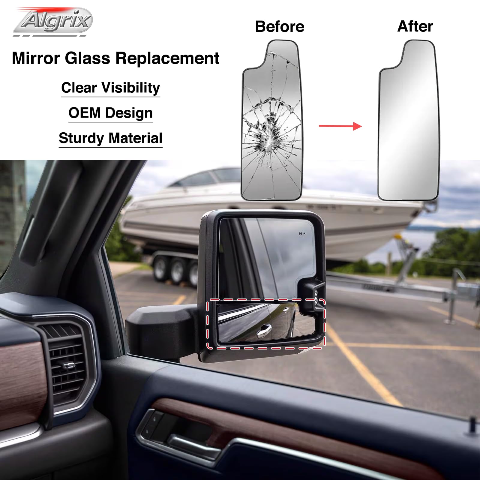 Algrix ABS backing plate ensures secure snap-fit on replacement glass.