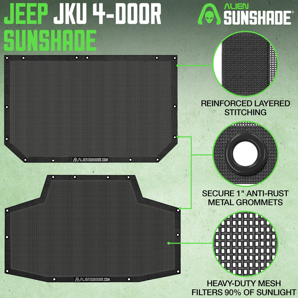 Alien Sunshade JKU roll-bar bungees keep shade secure at highway speeds.