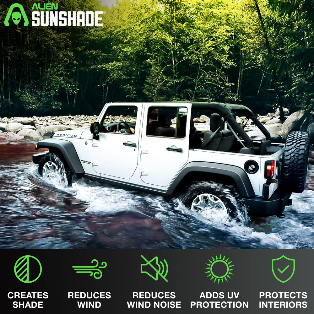 Alien Sunshade JKU blocks UV rays while preserving open-air feel.