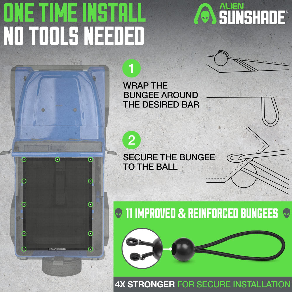 Alien Sunshade blocks UV and reduces glare, enhancing topless Jeep rides.