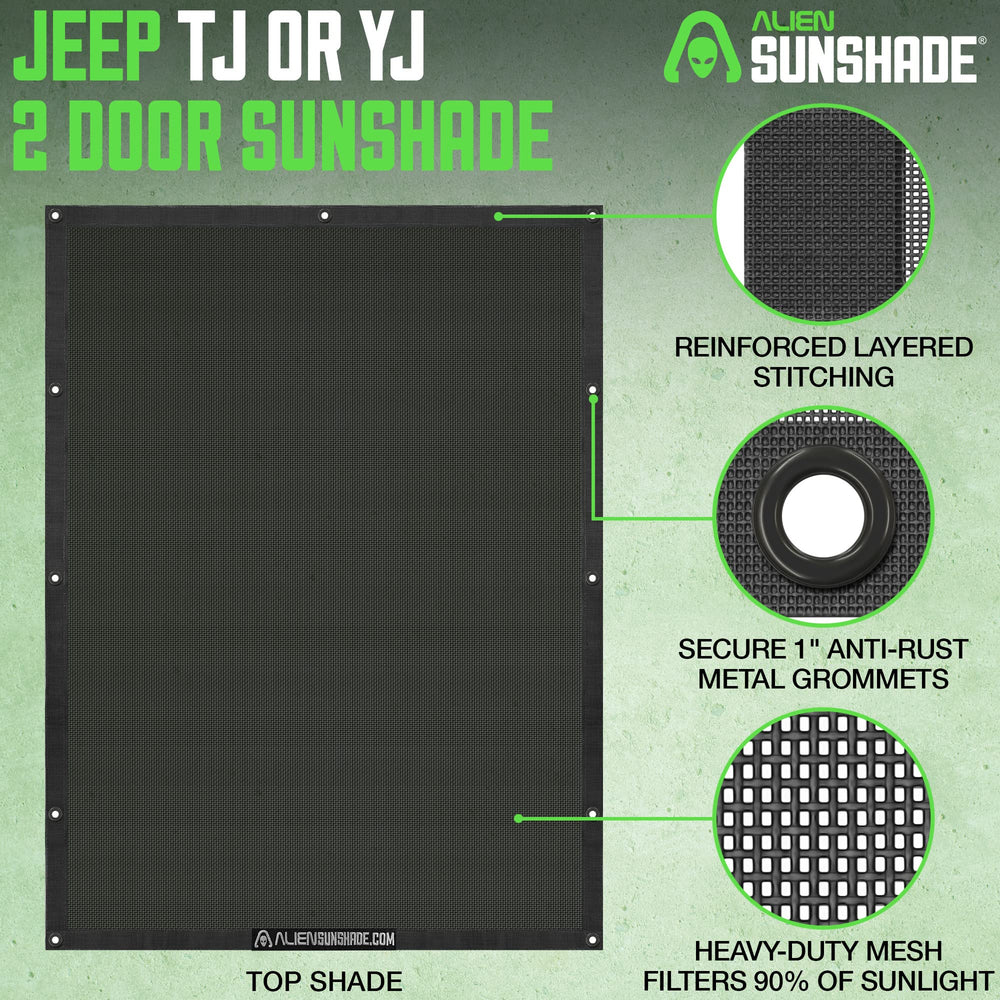 Alien Sunshade under factory hard top fit for TJ and YJ, stays in place.