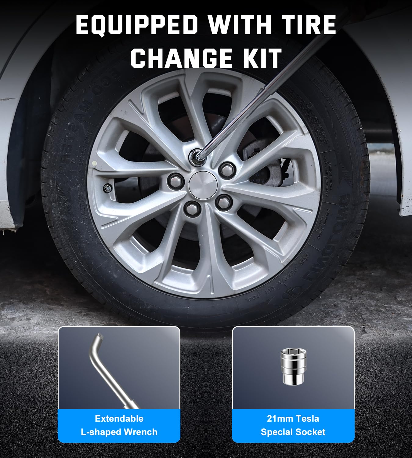 ALIXUEQIN 21mm socket included for tire maintenance efficiency.