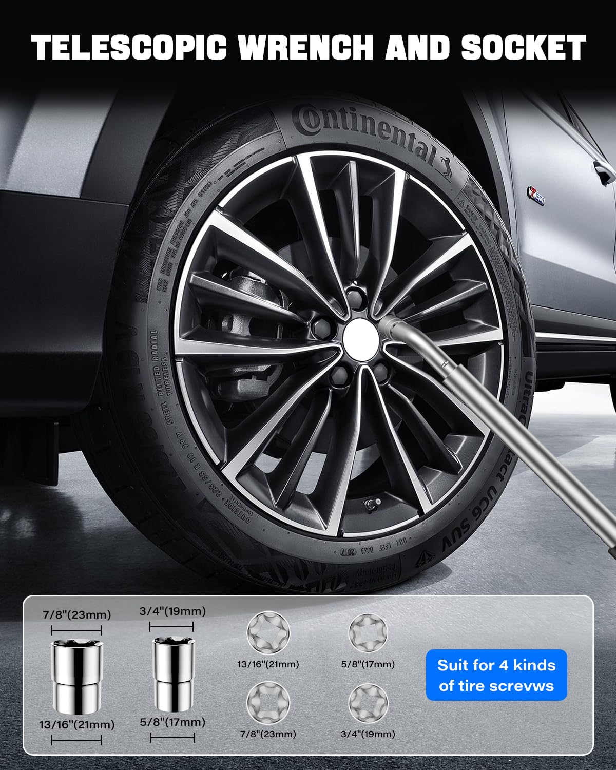 ALIXUEQIN car jack kit extended ratchet enables one-handed lifting.