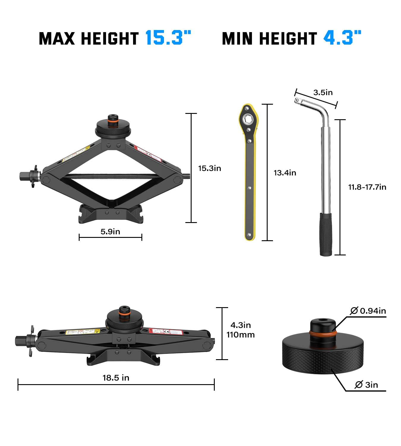 ALIXUEQIN complete emergency tire-change kit for roadside readiness.