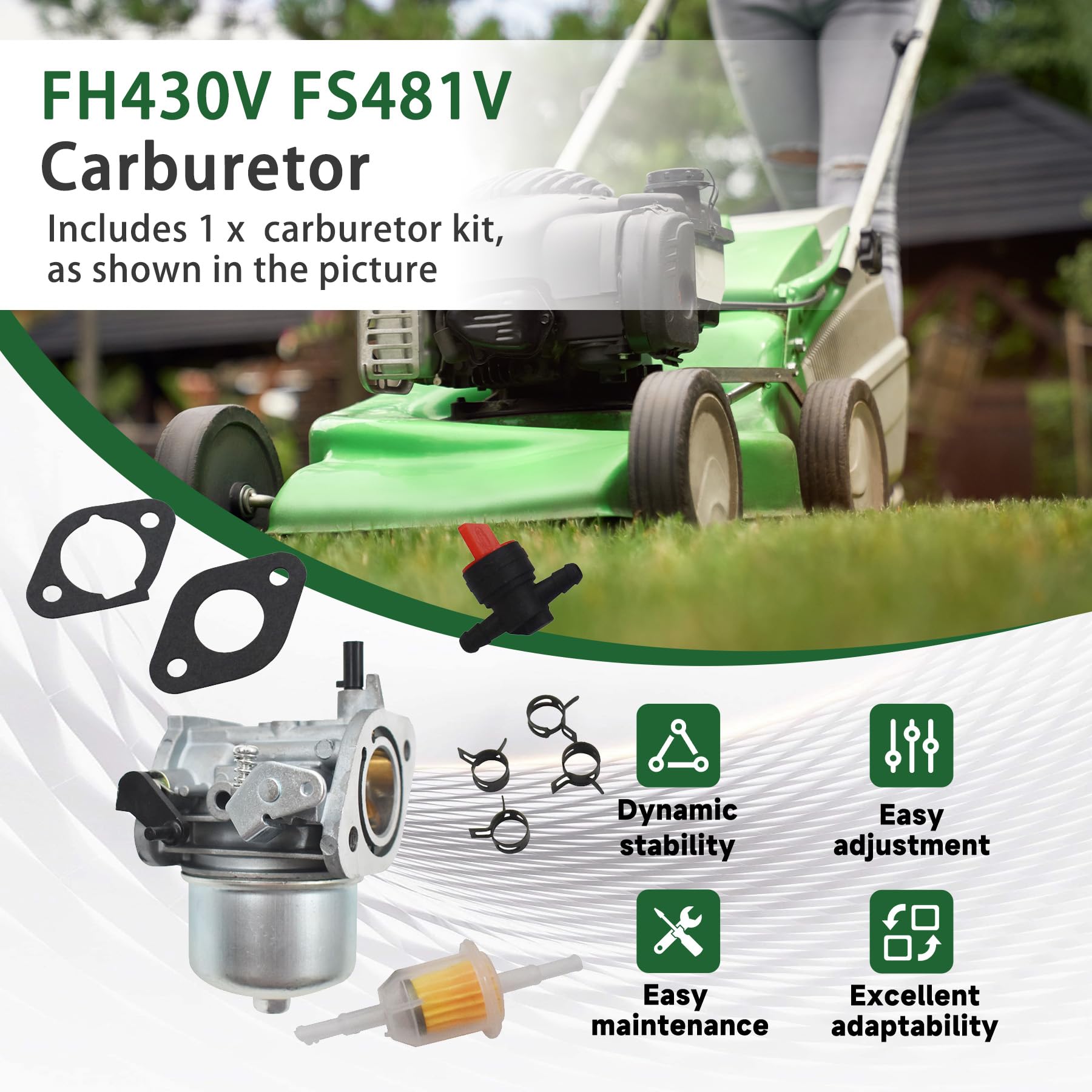 ALL-CARB Kawasaki FS481V carburetor includes durable diaphragm for stable fuel delivery.