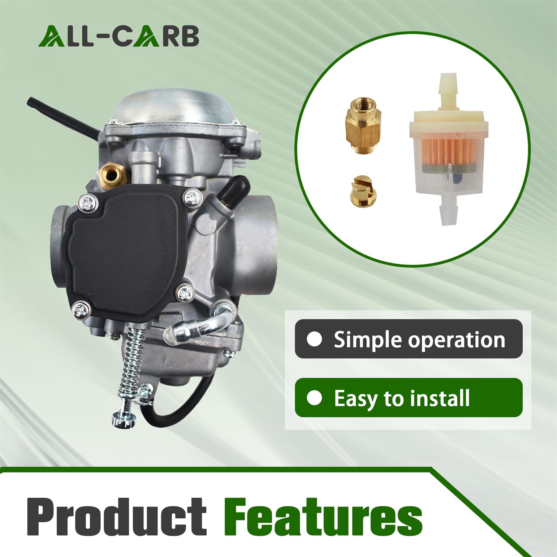 ALL-CARB carburetor for Polaris Sportsman 335 side view demonstrates compact profile for tight spaces.