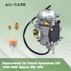 ALL-CARB inline fuel filter close-up emphasizes clean fuel delivery.