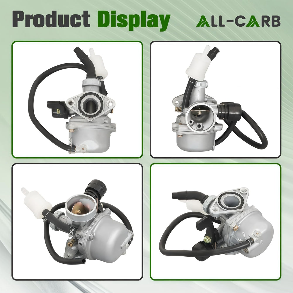 ALL-CARB PZ19 package contents displayed with carb, air filter, and fuel filter