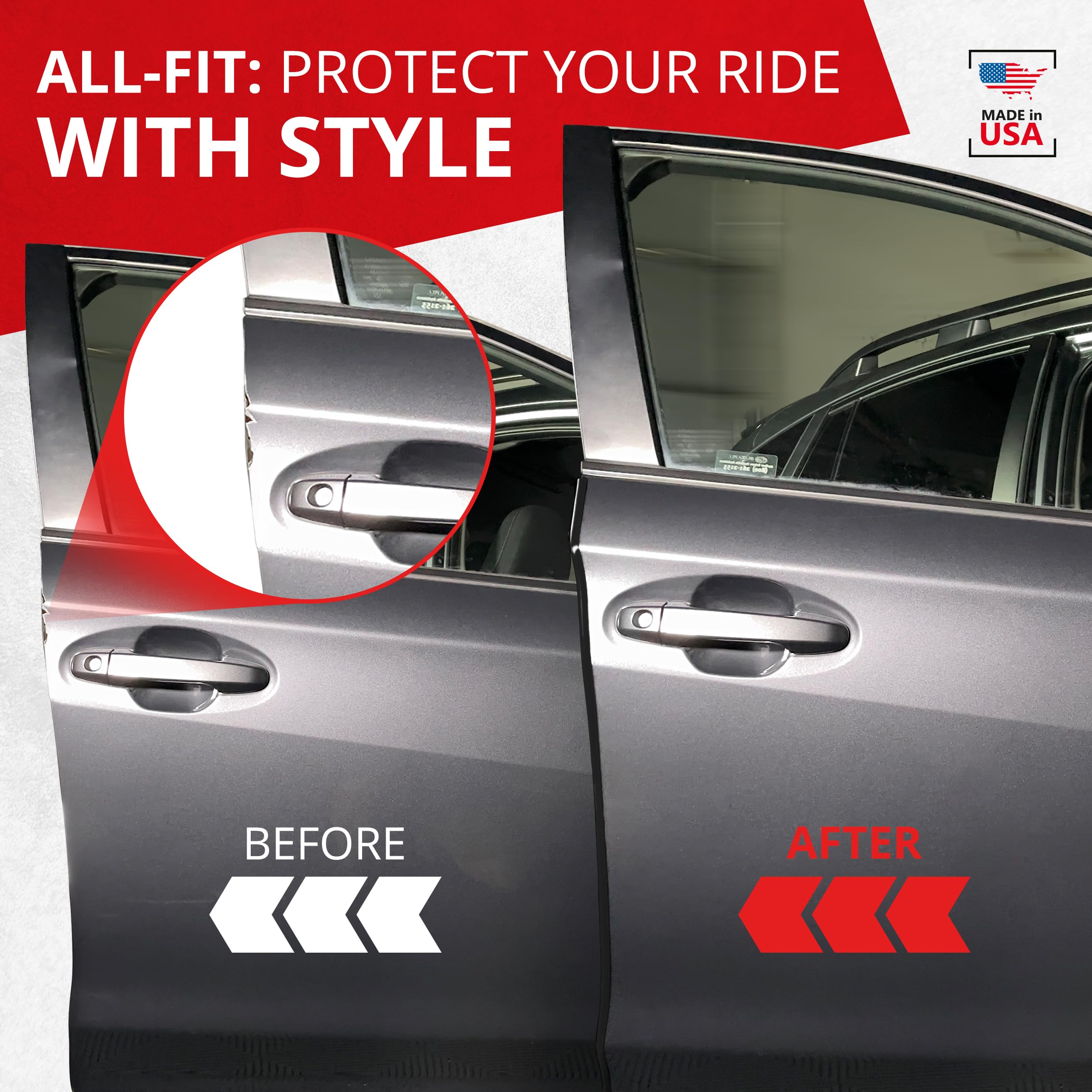 All-Fit Automotive DIY installation showing self-adhesive trim being applied.
