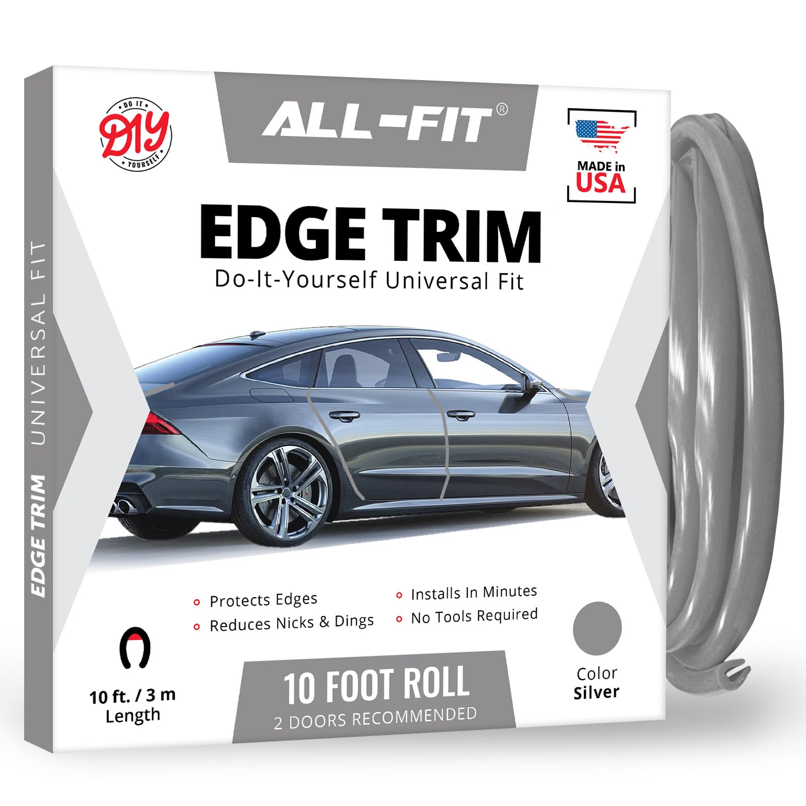 All-Fit Automotive door edge protector silver 10ft shields car edges from scratches.