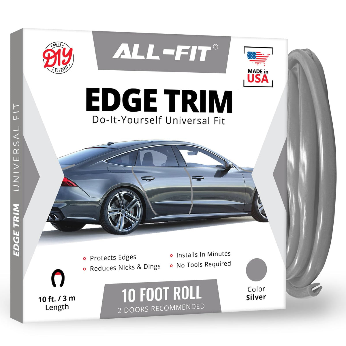 All-Fit Automotive door edge protector silver 10ft shields car edges from scratches.