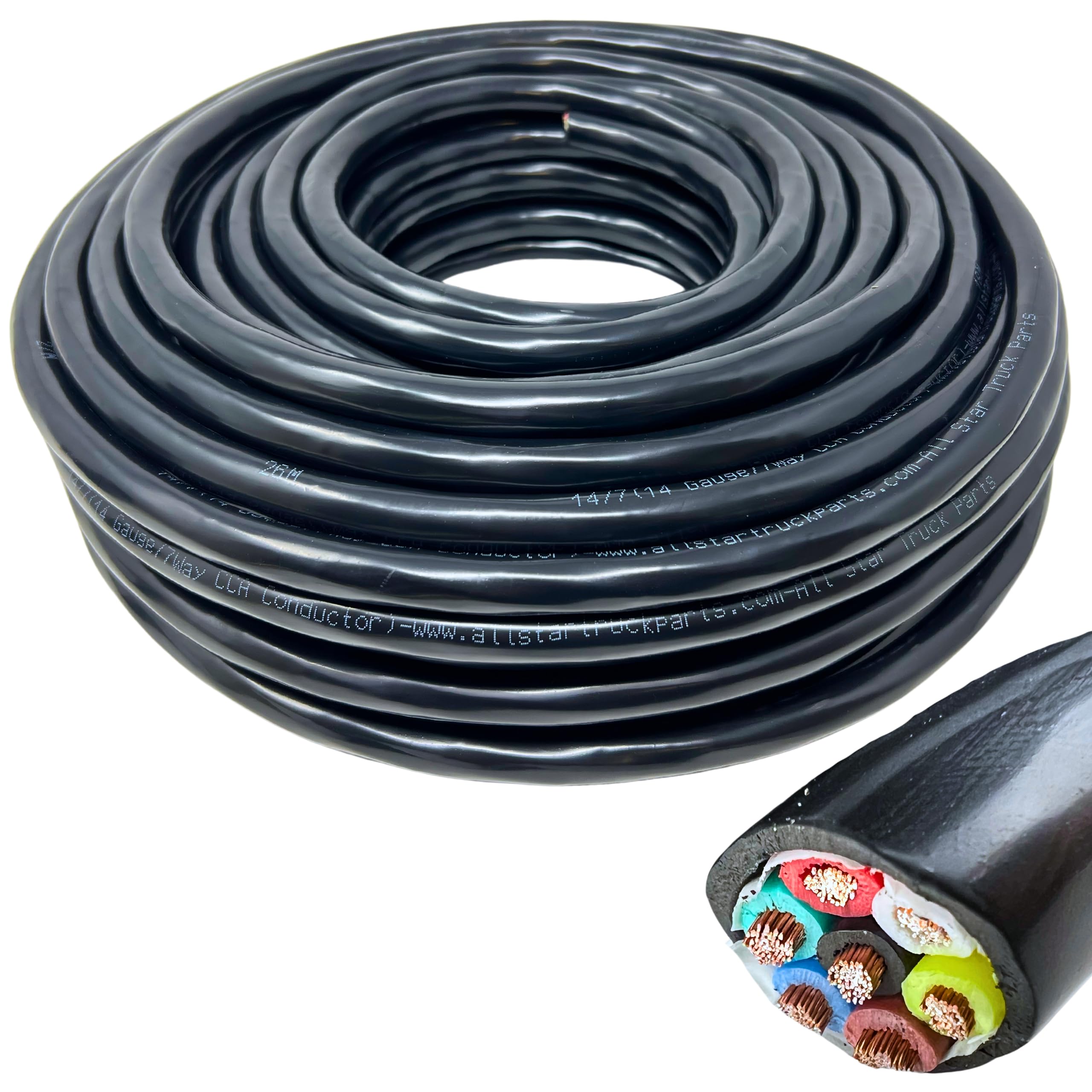 All Star Truck Parts heavy-duty 14-gauge 7-way wire roll ready for RV trailer connections.