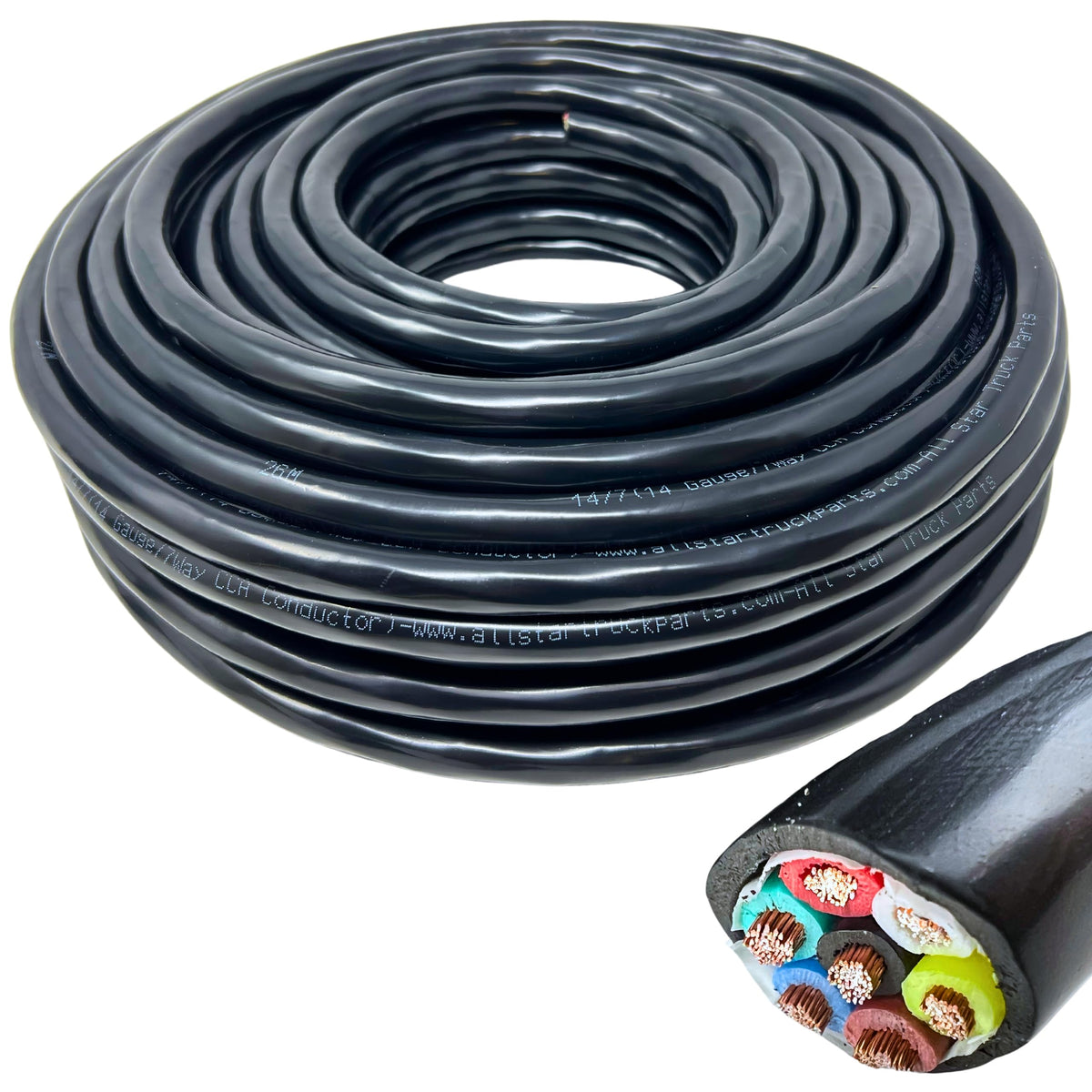 All Star Truck Parts heavy-duty 14-gauge 7-way wire roll ready for RV trailer connections.